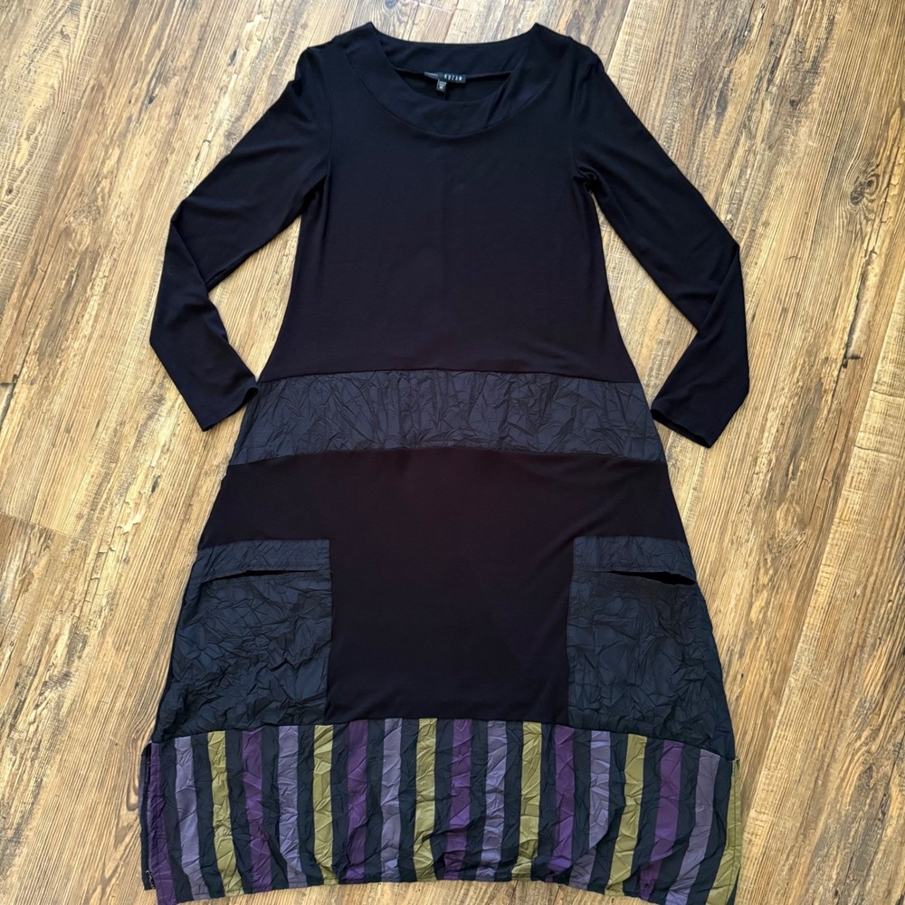 Kozan Midi Maxi Anna Dress Womens XS Small Med Black Crinkle Lagenlook Boho Luxe